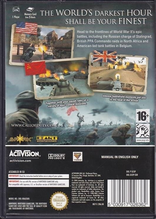 Call of Duty Finest Hour - GameCube (B Grade) (Genbrug)